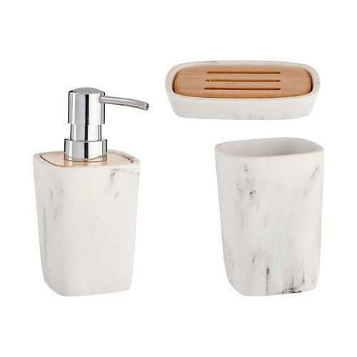Luxury Bamboo Bathroom Accessories Set – White Marble Design