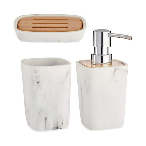 Luxury Bamboo Bathroom Accessories Set – White Marble Design