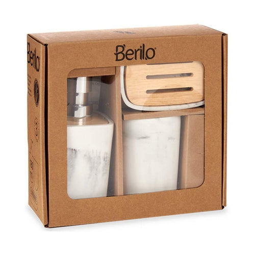 Luxury Bamboo Bathroom Accessories Set – White Marble Design