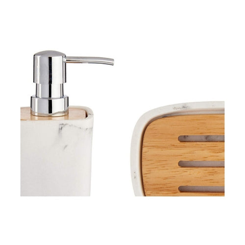 Luxury Bamboo Bathroom Accessories Set – White Marble Design